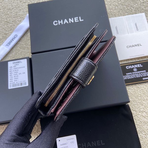 chanel錢包 香奈兒2022新款手拿包 DSA48667顆粒牛皮搭扣拉鍊長夾