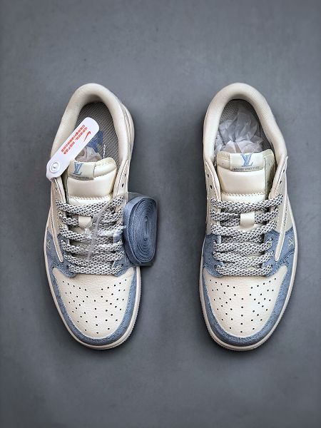 LV x Air Jordan 1 Low 2024最新情侶款孔雀藍色板鞋