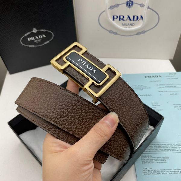 prada皮帶 普拉達2022新款 HF032801頭層牛皮豬皮紋鋼扣腰帶