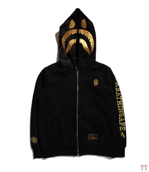 bape 外套 2016新款连帽外套 鲨鱼烫金猿人头字母拼袖