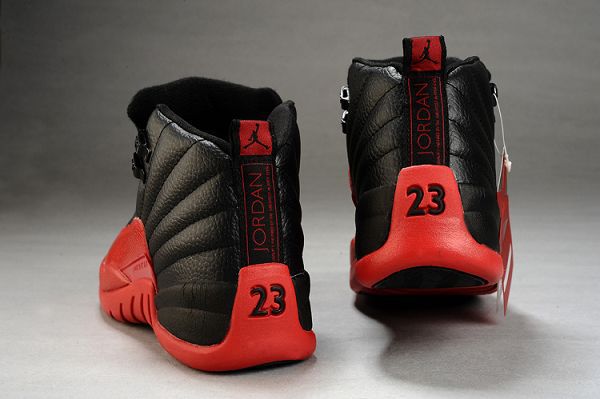 air jordan 12 retro 新款上市 時尚情侶款個性高幫籃球戰靴 黑紅 