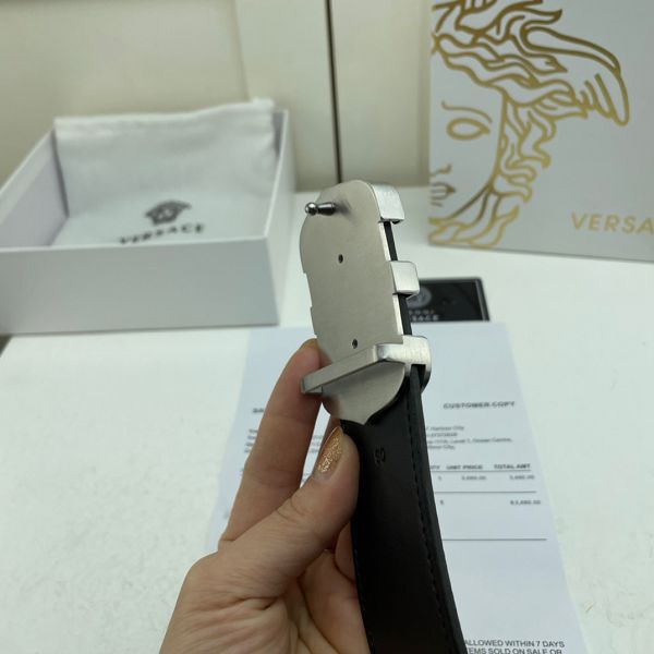 versace皮帶 範思哲2022新款 HF032705頭層牛皮豬皮紋時尚腰帶
