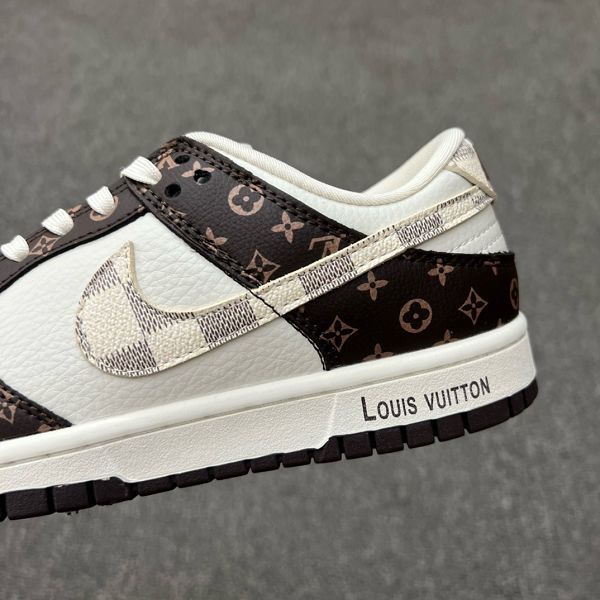 Louis Vuitton x Nike Dunk SB Low 2024最新男女款低幫板鞋 LV聯名棕白棋盤格