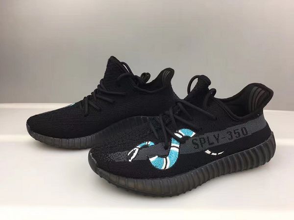 adidas yeezy350 v2 3d彩绘灵蛇限量版 侃爷椰子时尚情侣跑鞋 黑蓝色