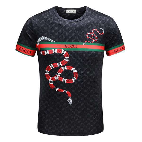 guccit恤 2018夏季新款 经典条纹蛇圆领男生短袖t恤 黑色