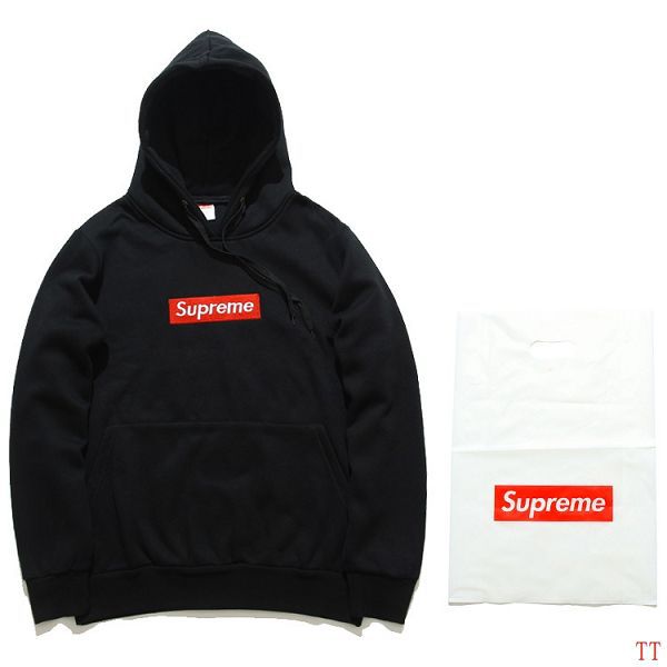 supreme衣服 2016新款 刺绣字母时尚男生连帽t恤 黑色