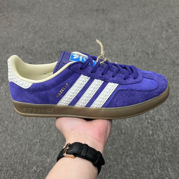Adidas originals Gazelle Indoor 低幫紫白色 情侶鞋跑鞋