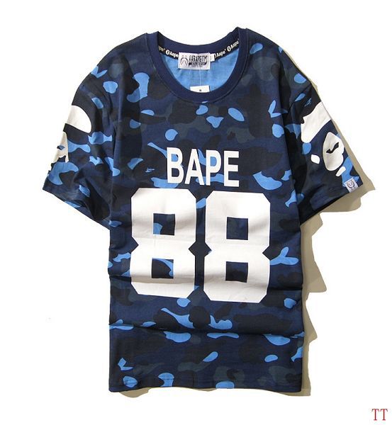 bape t恤 2016新款短袖t恤 88迷彩字母猿人头拼袖时尚圆领男装 蓝色