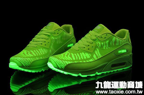 nike air max 90系列 莽纹限量版夜光跑鞋 情侣款时尚气垫慢跑鞋 荧光