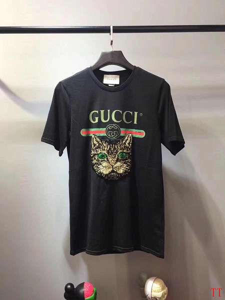 gucci短t 2018新款 经典款猫头丝光棉时尚男生短袖t恤